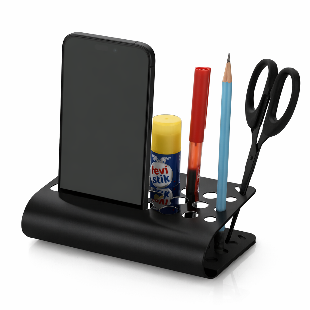 Matte Black Executive Desk Organizer with Mobile Stand