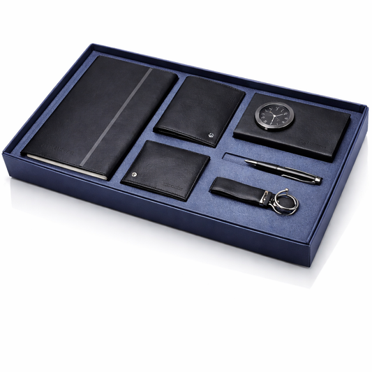 Premium Corporate Gift Set with Notebook, Wallet, Pen & Desk Clock