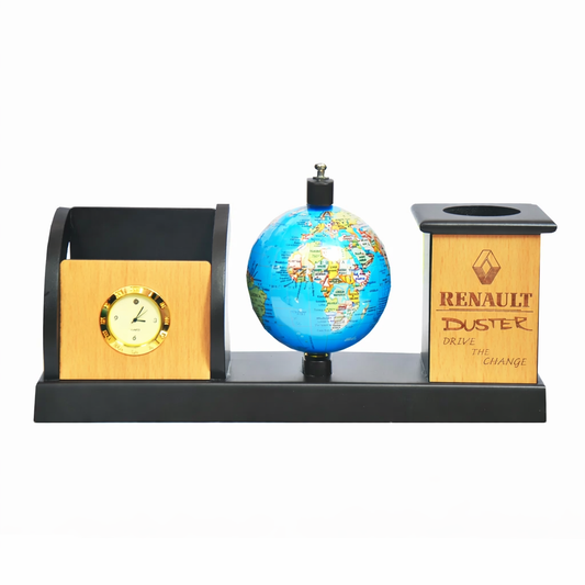 Executive Desk Organizer with Globe & Clock
